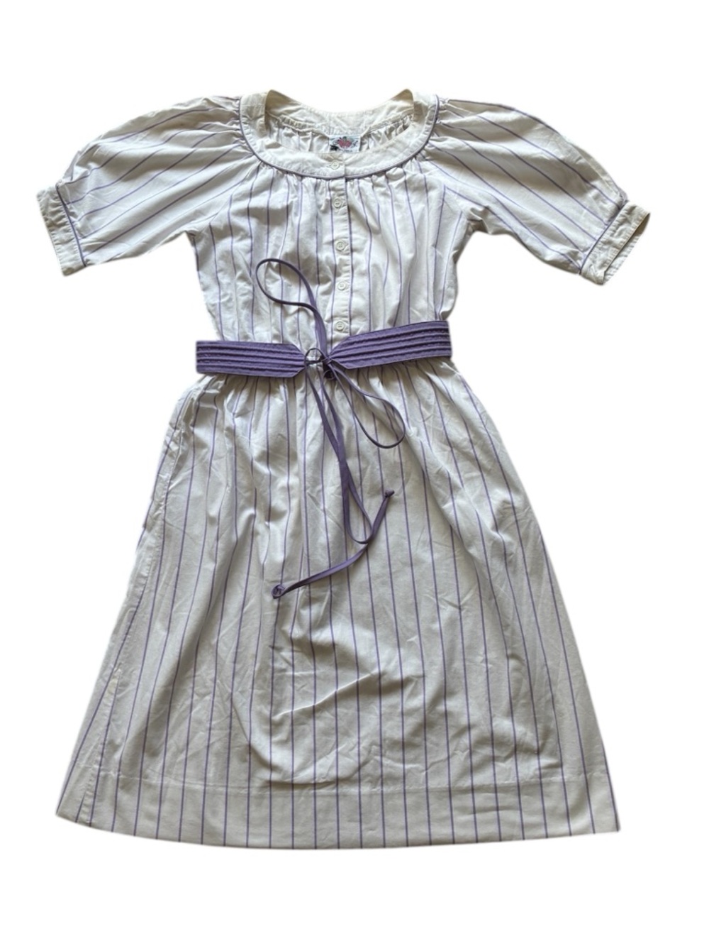 Lanz Originals Vintage 1980s White Purple Pinstripe Belted Dress Size Small